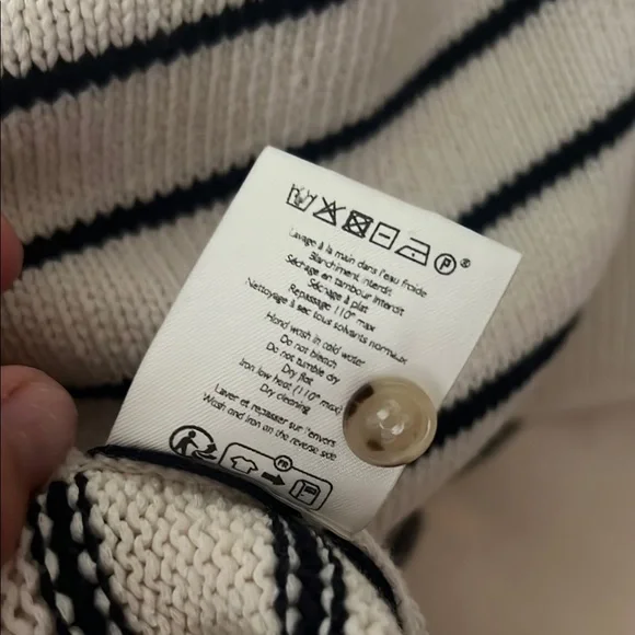 Sezane Cream and Black Striped V-Neck Sweater - Picture 8 of 8